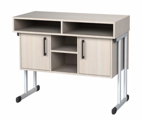 Стіл письмовий (демонстраційний) з полицями та дверцятами, АНШАР ГРУП (0303), 1200х600х900 мм, каркас - металева плоскоовальна труба,